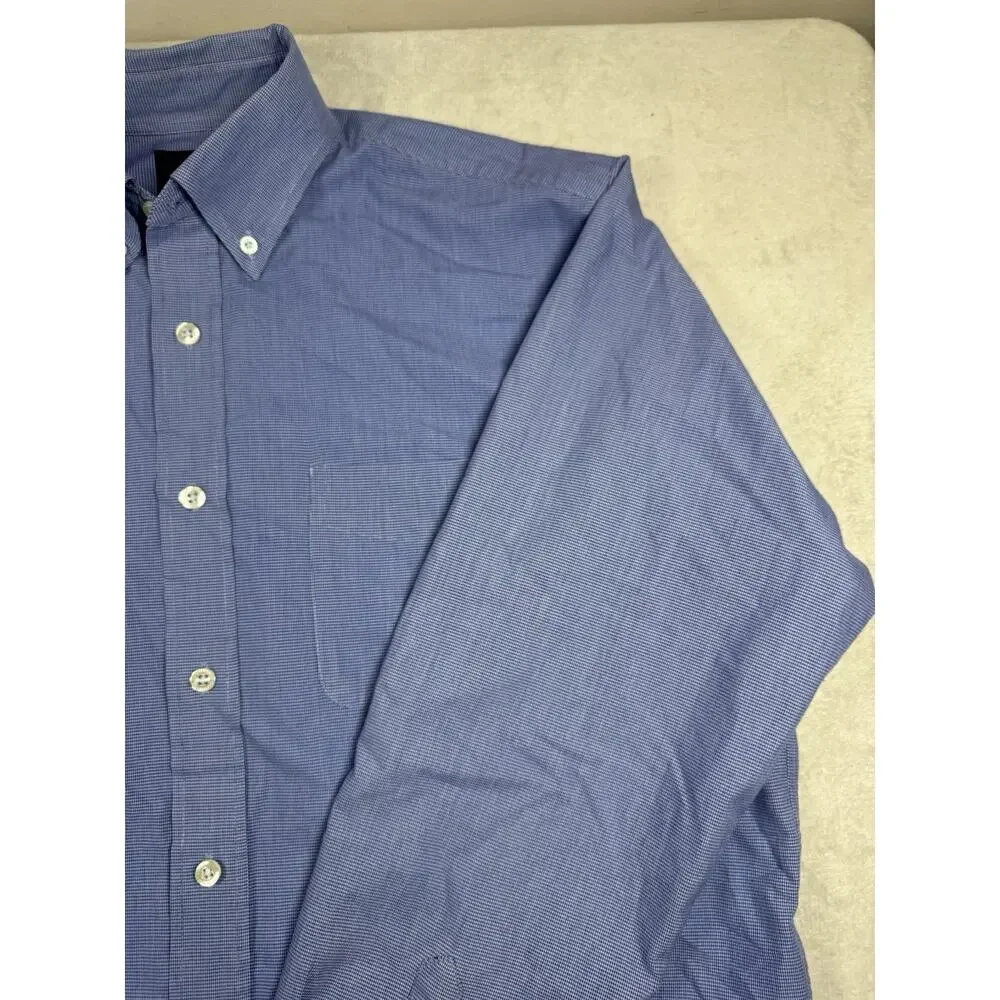 Dunning Mens L Blue Micro Check Button Down Shirt Long Sleeve Golf Performance